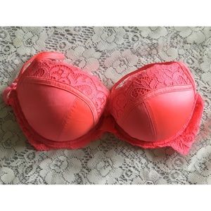 Aerie Bright Coral Satin & Lace Push Up Bra